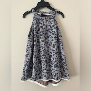 Anthropologie W5 Womens  Cary Top Size med Blue Tan Leopard Print Halter Fringe
